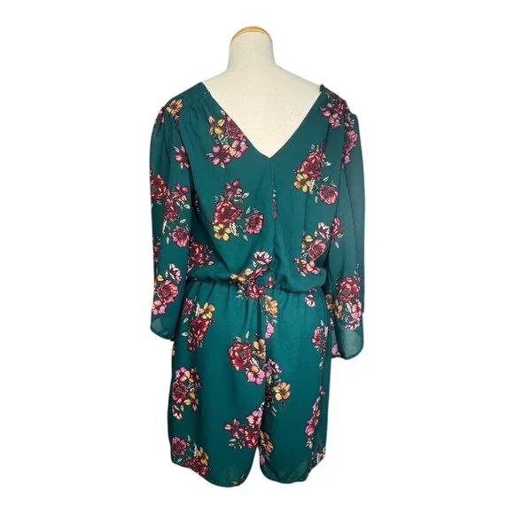 Bailey Blue Womens Floral Romper Shorts Teal Flowy  XL - Picture 2 of 9